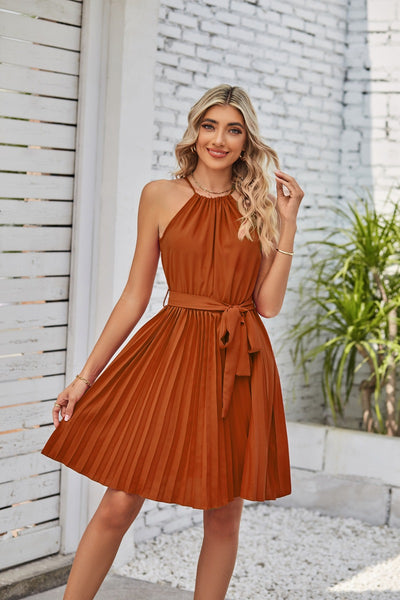 Halter Strapless Dresses For Women Solid Pleated Skirt Summer Beach Sundress - The Grace