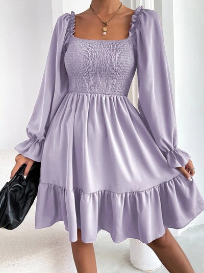 Flared Long Sleeve Dresses Women Square Neck Ruffled Swing Dress - The Grace