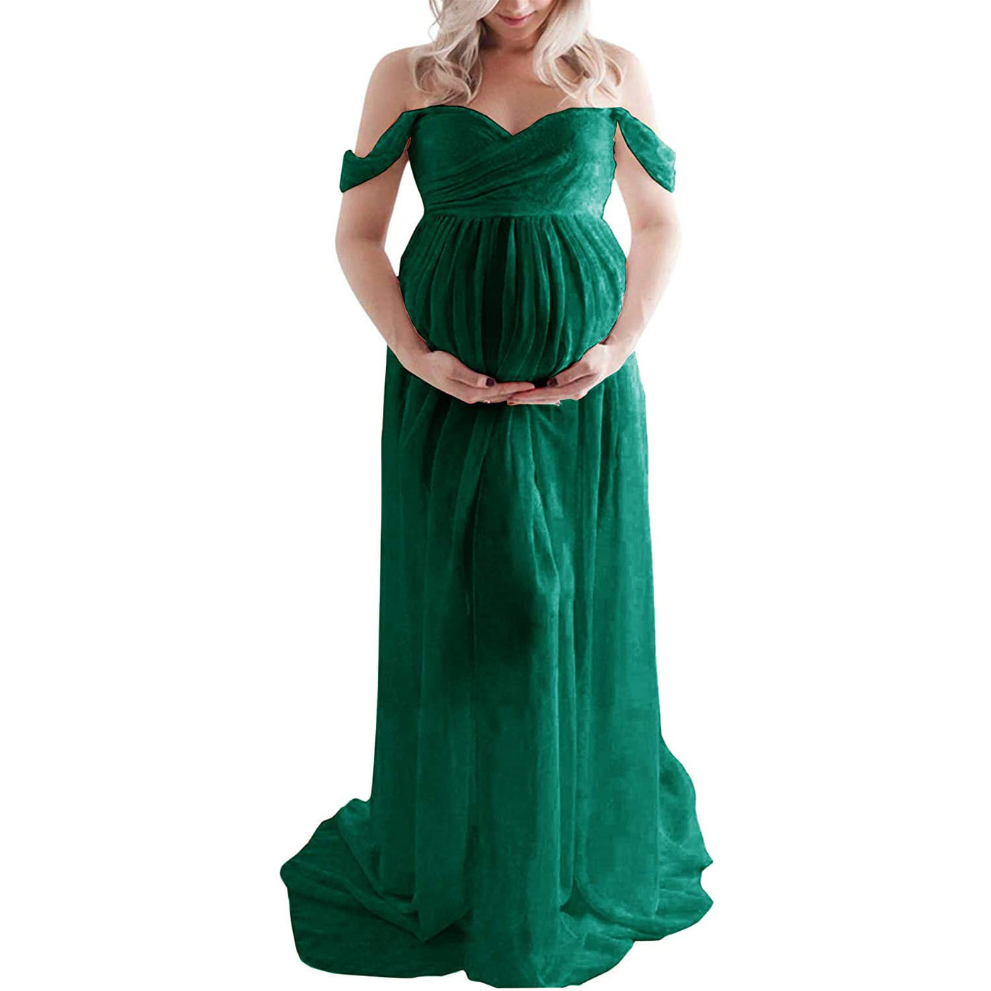 Chiffon Maternity Strapless Solid White Dresses For Photo Shoot - The Grace