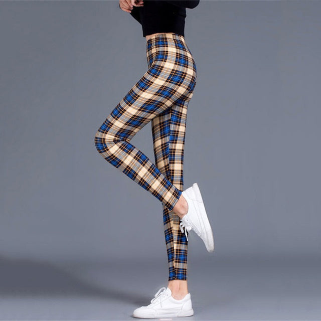 Plaid Leggings Women Sexy Pants Push Up Leggings Fashion F - The Grace