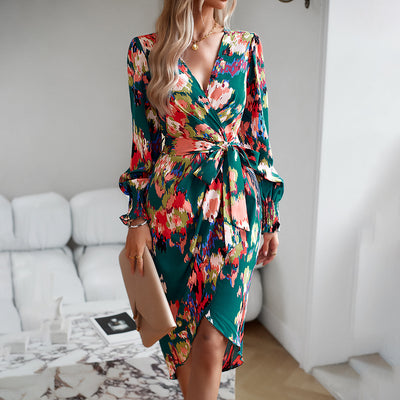 Printed Dress 2023 Autumn Elegant V-neck Dress - The Grace