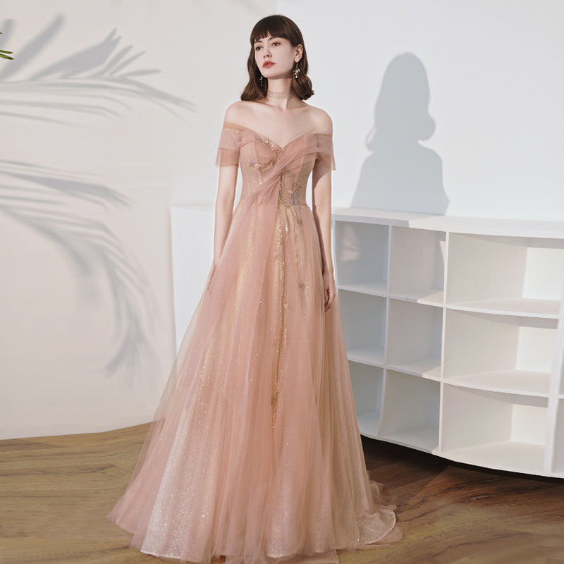 Shoulder Slim Fairy Aura Light Gauze Bridesmaid Dress - The Grace