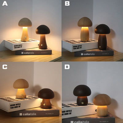 INS Wooden Cute Mushroom LED Night Light With Touch Switch Bedside Table Lamp For Bedroom Childrens Room Sleeping Night Lamps Home Decor - The Grace