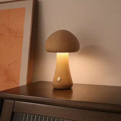 INS Wooden Cute Mushroom LED Night Light With Touch Switch Bedside Table Lamp For Bedroom Childrens Room Sleeping Night Lamps Home Decor - The Grace