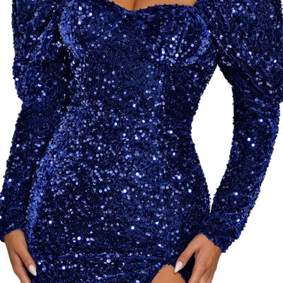 Sequin Backless Padded Shoulder Bubble Sleeve Party Dresses For Women - The Grace