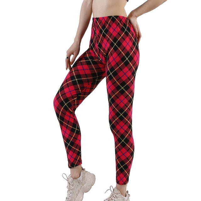 Plaid Leggings Women Sexy Pants Push Up Leggings Fashion F - The Grace