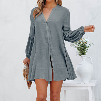 Women's Solid Color Stitching Casual Loose Cardigan Button T-shirt - The Grace